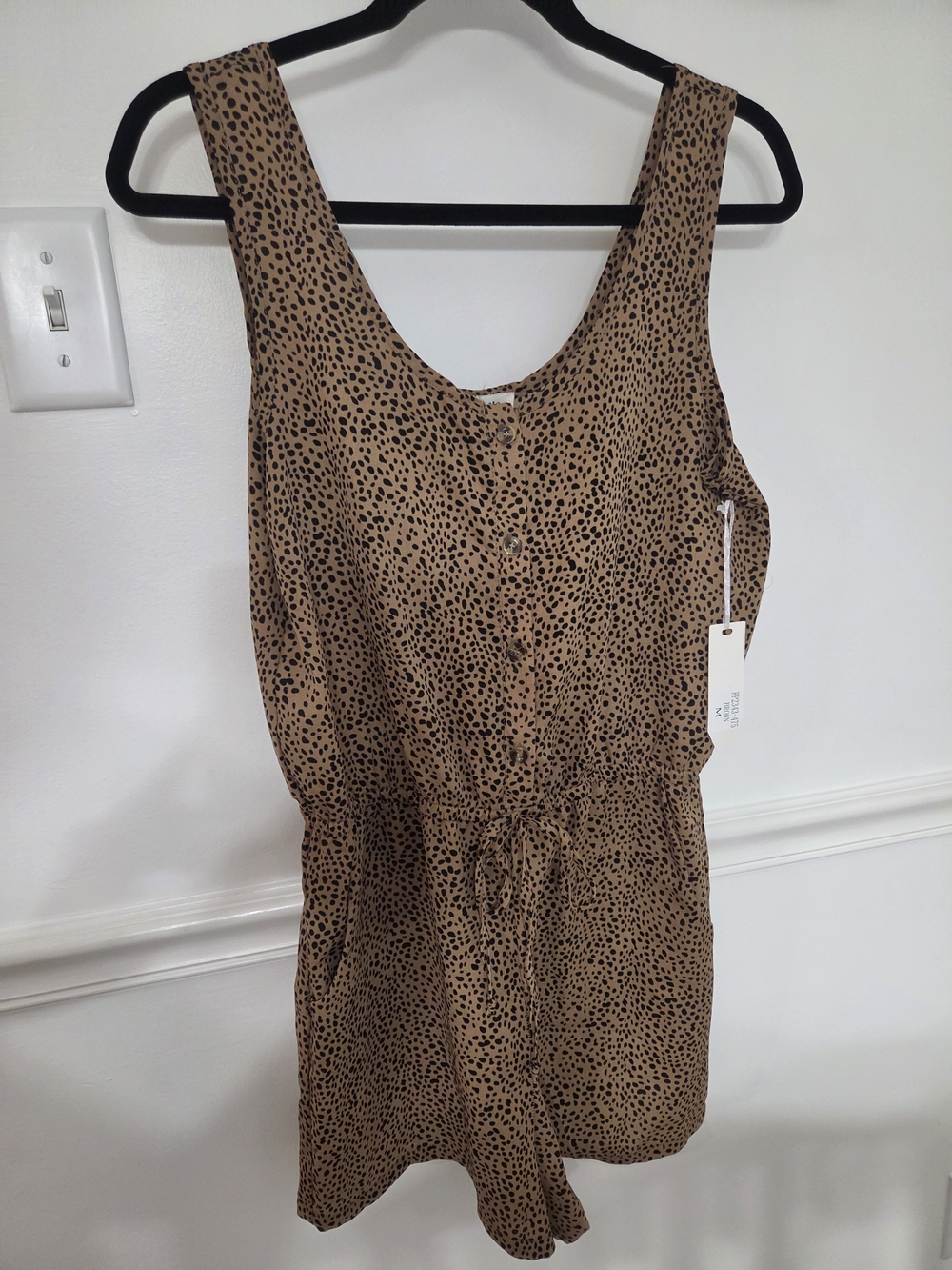 Sleeveless Tan Leopard-Print Romper with Drawstring Waist